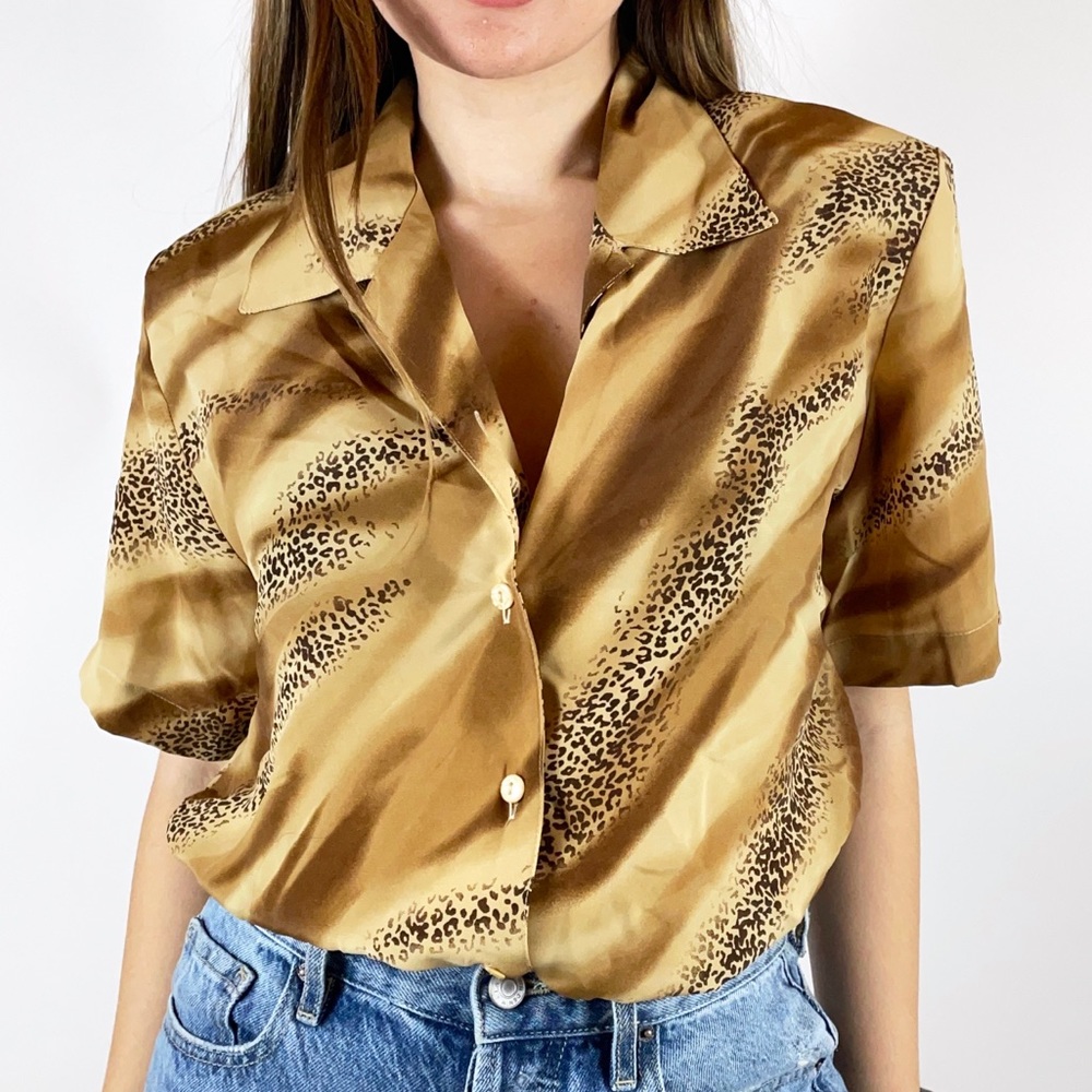 Vintage 80s Leopard Print Button Up Top